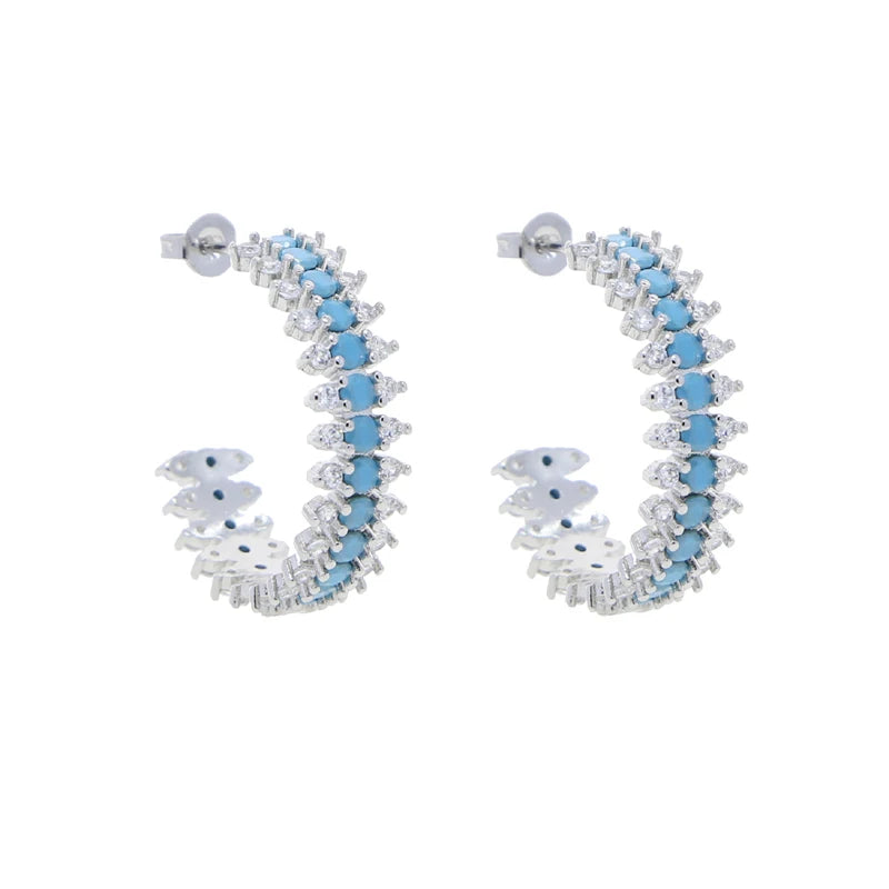 Simple Blue Turquoise Hoop Earrings