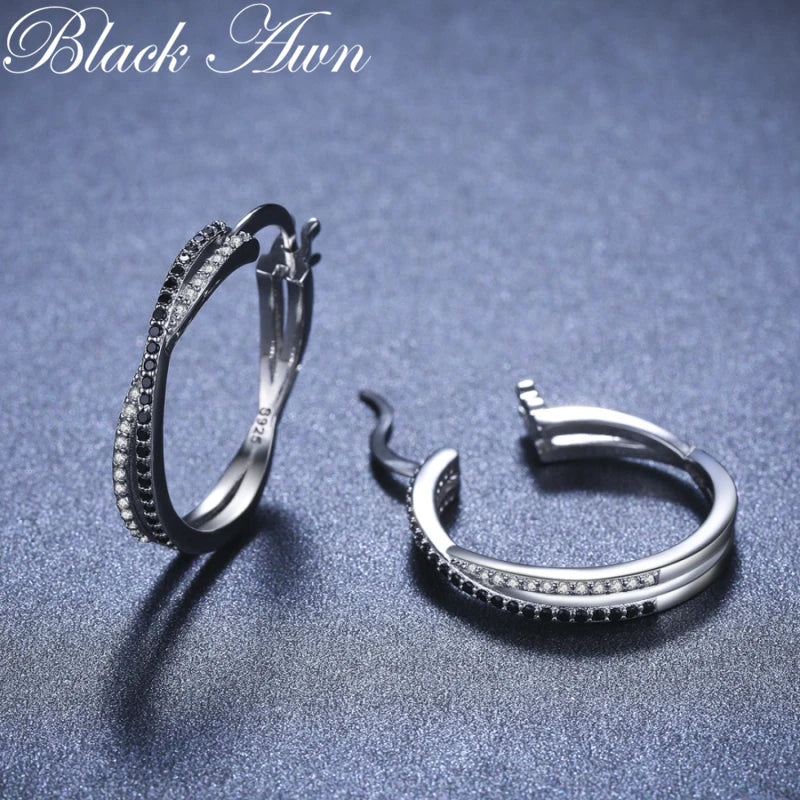 Silver&Black Hoop Earrings