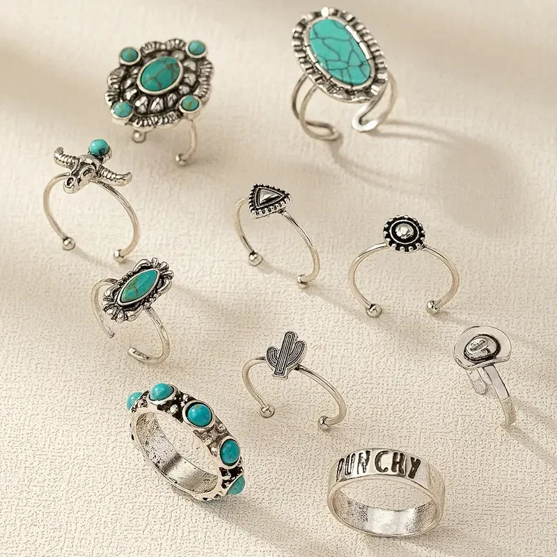 10pcs Western Ring Set