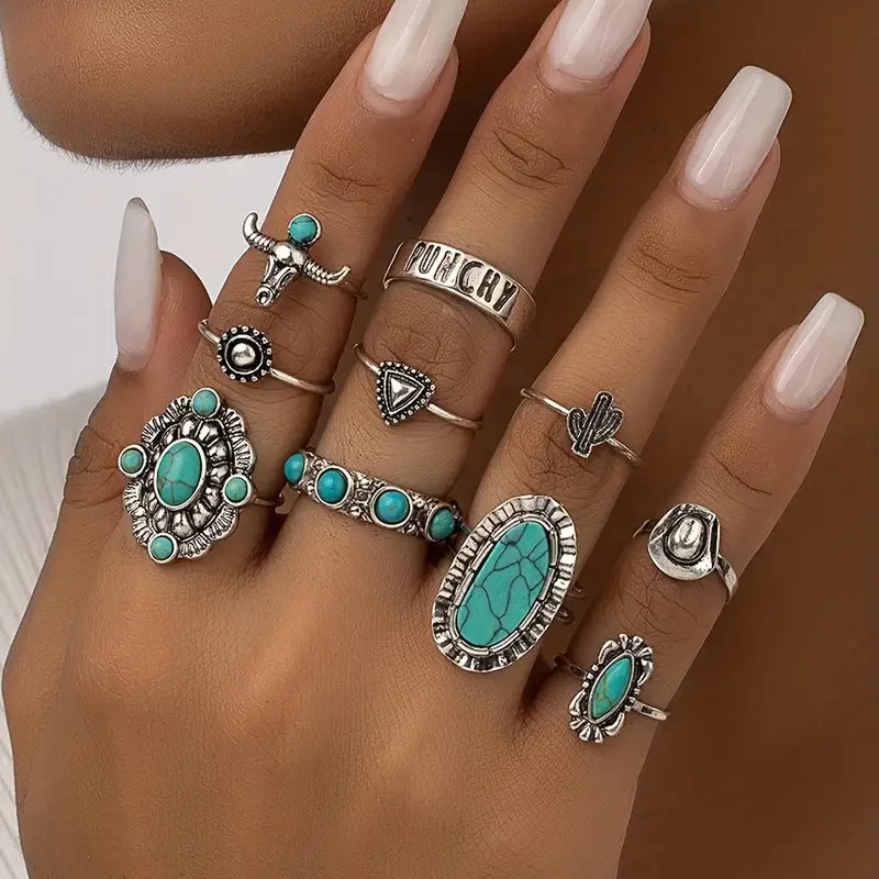 10pcs Western Ring Set