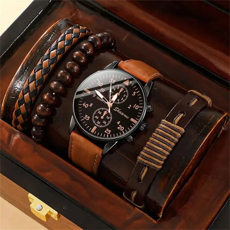 Rustic leather watch set