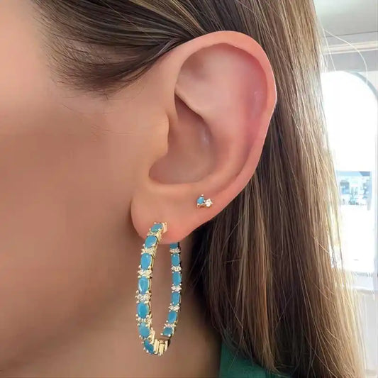 Simple Blue Turquoise Hoop Earrings